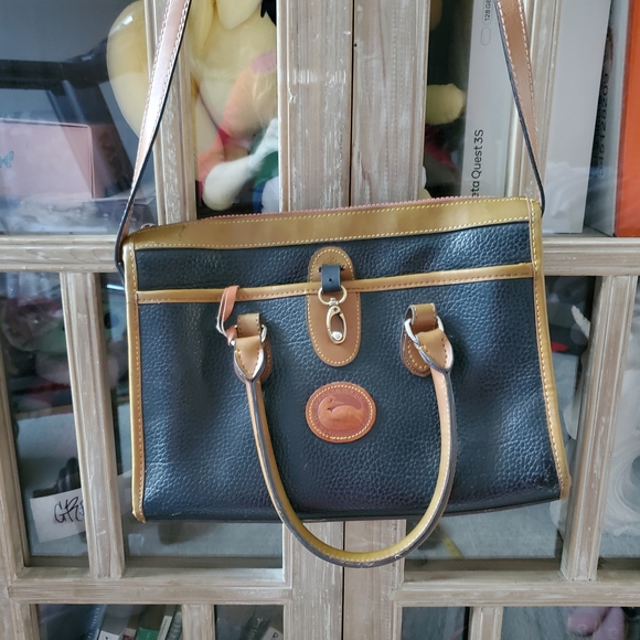 Dooney & Bourke Handbags - Dooney & Bourke Black Satchel with Tan Trim / All Weather Leather